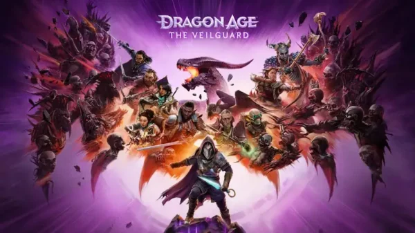 Cabecera de Dragon Age: The Veilguard con varios personajes formando un dragón