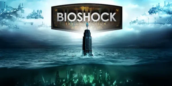 Cabecera de Bioshock: The colection, con elementos representativos de los 3 juegos