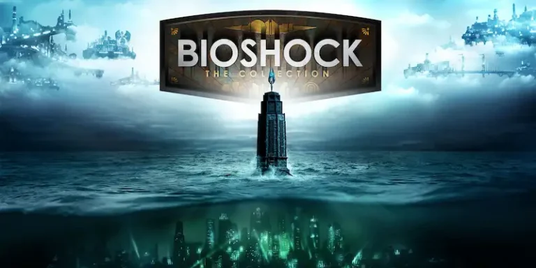 Cabecera de Bioshock: The colection, con elementos representativos de los 3 juegos