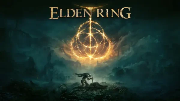 Cabecera de Elden Ring, con el título del juego sobre un sin luz y las tierras intermedias