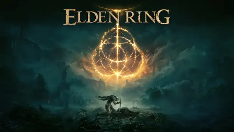 Cabecera de Elden Ring, con el título del juego sobre un sin luz y las tierras intermedias
