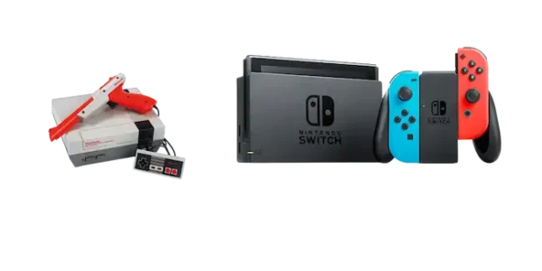Imagen de las consolas NES y Switch de la compañía Nintendo