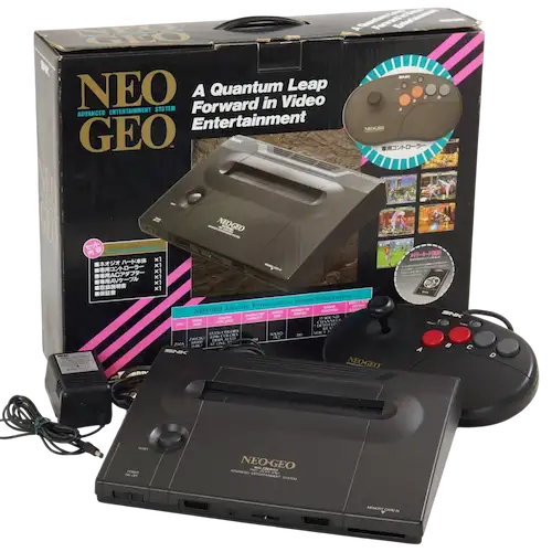 Imagen de una caja de la consola de SNK Neo-Geo y su caja original